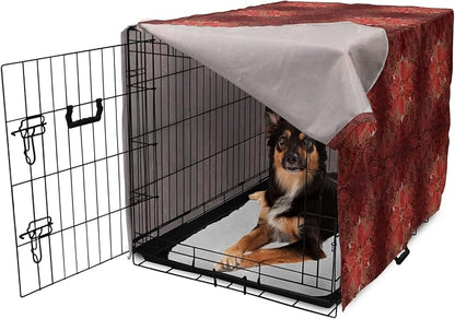 Lunarable Burgundy Dog Crate Cover, Flourishing Nature Garden Inspired Flowers Pattern Psychedelic Look, Easy to Use Pet Kennel Cover for Medium Large Dogs, 36 Inch, Burgundy Coral Tan