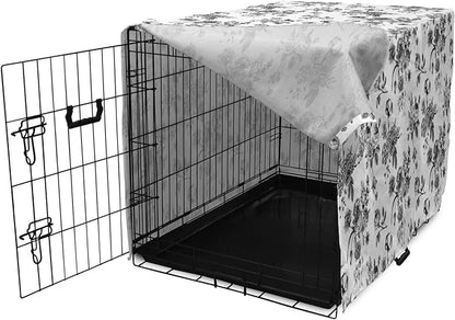 Ambesonne Black and White Dog Crate Cover, Vintage Floral Pattern Victorian Classic Royal Inspired New Modern Art, Easy to Use Pet Kennel Cover for Cats & Medium Dogs, 24 Inch, Black and White