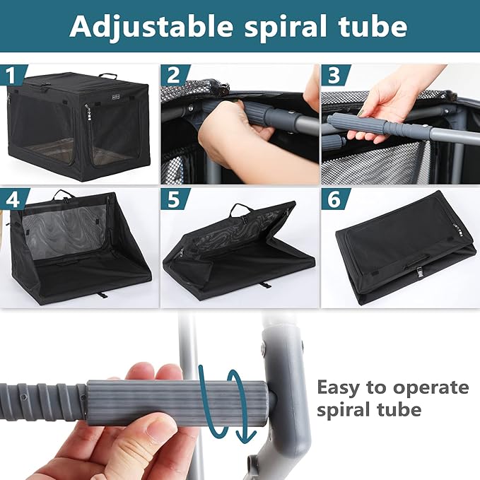 Petsfit Collapsible & Portable Dog Crate, 3-Door wth Fleece Bed, Soft-Sided Dog Crate, Huge Ventilation Pet Home Black 30 inch