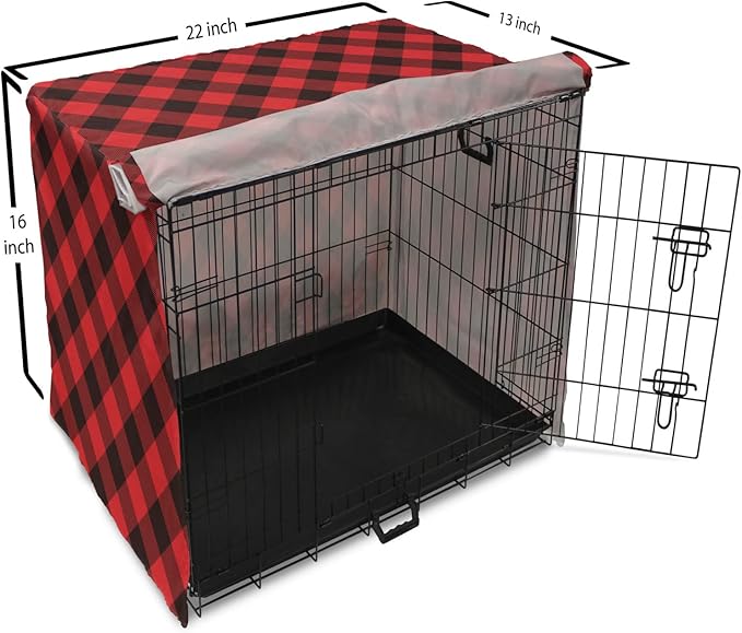 Lunarable Buffalo Plaid Dog Crate Cover, Grid Style Illustration with Horizontal Lines Pattern Diamond, Easy to Use Pet Kennel Cover for Small Dogs Puppies Kittens, 22 Inch, Orange and Charcoal Grey