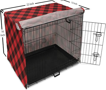 Lunarable Buffalo Plaid Dog Crate Cover, Grid Style Illustration with Horizontal Lines Pattern Diamond, Easy to Use Pet Kennel Cover for Small Dogs Puppies Kittens, 22 Inch, Orange and Charcoal Grey
