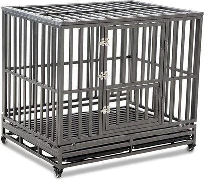LUCKUP Heavy Duty Dog Cage Metal Kennel and Crate for Medium and Large Dogs, Pet Playpen with Four Wheels,Easy to Install,46 inch,Black … …