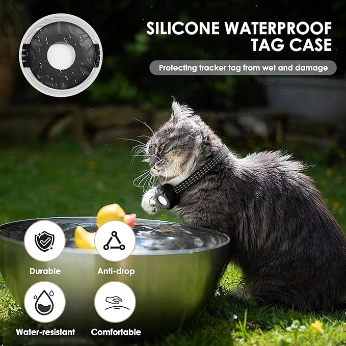 Cat Tracker, Pet Tracker for Cats, Cat Tracker Collar with Safety Elastic Buckle, Works with Any Collar,Compatible with Apple Find My App (Only iOS), No Monthly Fee Pet Tracker, Black