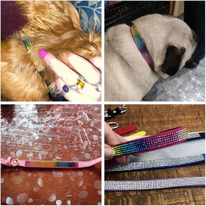 Bling Girl Dog Collars, Rhinestone Dog Collar with Diamond Crystal Glitter Sparkling Female Cat Collars for Small Medium Large Dogs Dark Pink, L
