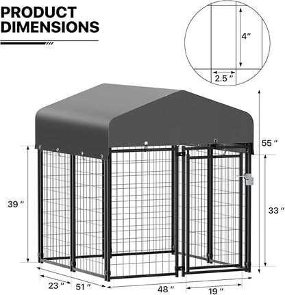 MoNiBloom Outdoor Dog Kennels for Small/Medium Dogs, Weatherproof Dog Pen Run with Cover and Rotating Feeding Door, 4.6ft High Expandable Dog Playpen for Outside Yard, 8 Panels with Powder Coating