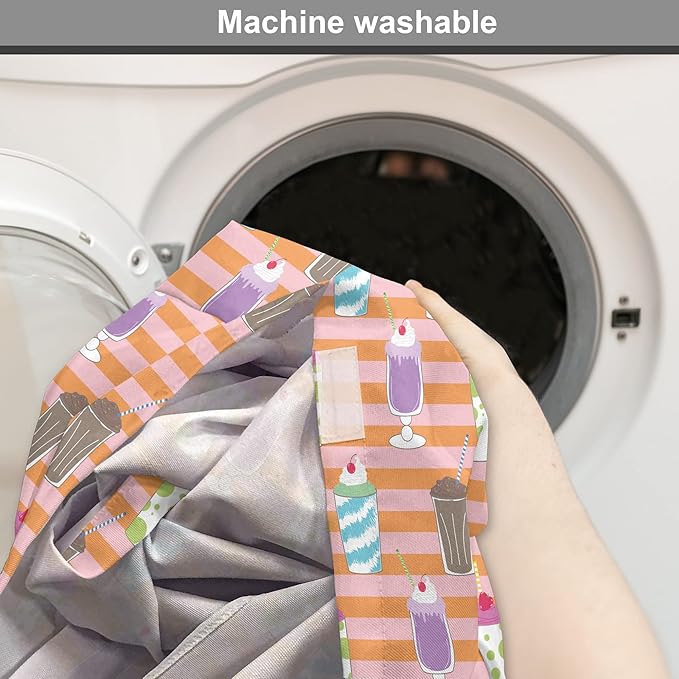 Lunarable Drinks Dog Crate Cover, Colorful Ice Cream Milkshake Creamy on a Striped Background, Easy to Use Pet Kennel Cover for Medium Large Dogs, 48 Inch, Salmon Pale Pink