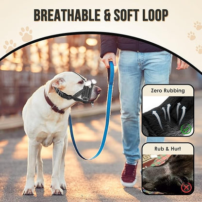 SlowTon Soft Dog Muzzle, Adjustable Padded Nylon Muzzle for Large Medium Dogs Anti Chewing Barking Biting, Allow Dog Pant & Drink（Black,Medium