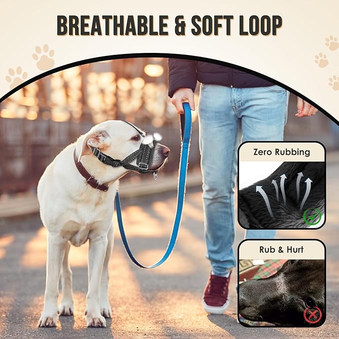 SlowTon Soft Dog Muzzle, Adjustable Padded Nylon Muzzle for Large Medium Dogs Anti Chewing Barking Biting, Allow Dog Pant & Drink（Black,Large