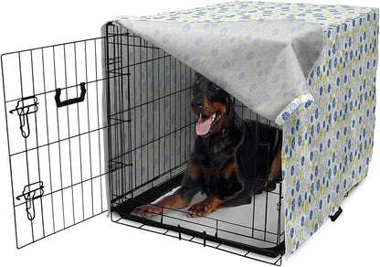 Lunarable Yellow and Blue Dog Crate Cover, Random Doodle Circles Abstract Floral Pattern, Easy to Use Pet Kennel Cover for Medium Large Dogs, 42 Inch, Pale Yellow Pale Blue
