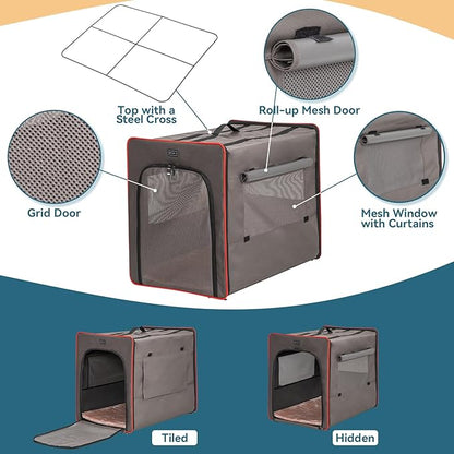 PETSFIT Portable Dog Crate, Collapsible Dog Crate - 24 Inch with Thicken Mat, Easy to Fold, Sturdy and Portable, Perfect for Traveling, Soft Dog Kennel Army Green