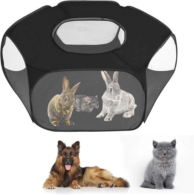 Portable Pet Tent Small Animal Pet Playpen Breathable Transparent Pet Tent with Zipper Top Cover Indoor Outdoor Foldable Cage Exercise Yard Fence for Kitten Puppy Guinea Pig Small Dogs Cats