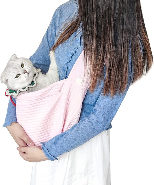 VINGVO Pet Carrier Sling Bag, Dog Sling Carrier Hands Free Single Shoulder Outer Pocket Portable for Travel for Small Cats (Pink)