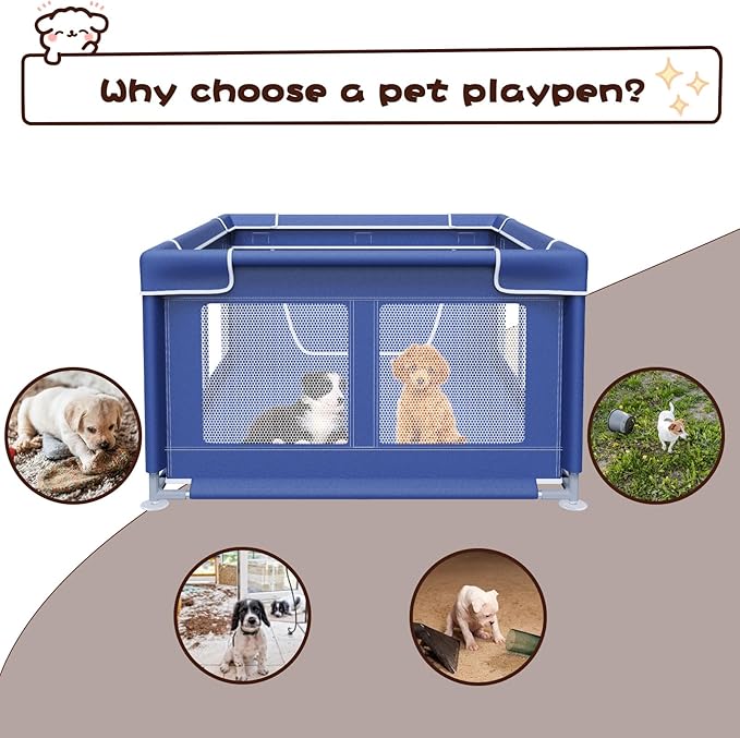Dog Playpen 42 × 42 Inch, Puppy PlayPen with Gate for Puppies, Small and Medium Dogs, Pet PlayPen for Outdoors & Indoors