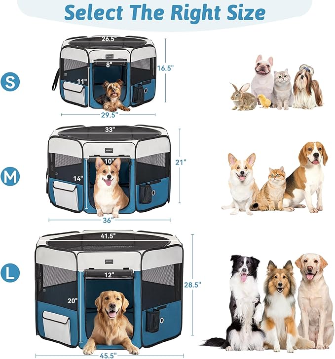 PETSFIT Dog Playpen Indoor/Outdoor,Portable Pet Playpen with Removable Zipper Top,Waterproof Bottom, Foldable Puppy Pen for Cats, Large Breeds (45.5”L x 45.5”W x 28.5”H)