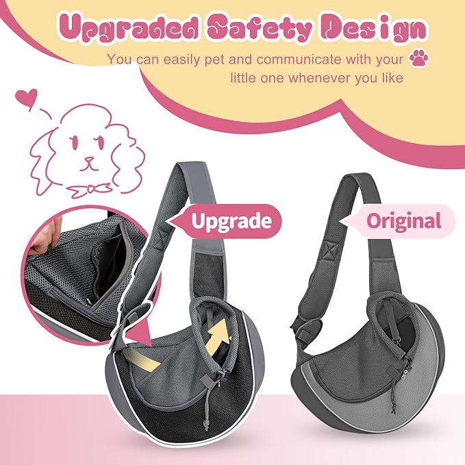 YUDODO Pet Dog Sling Carrier Mesh Hand Free Adjustable Dog Satchel Carrier Bag Papoose Crossbody for Small Medium Dog Cat Rabbit (S(up to 5 lbs), Black)