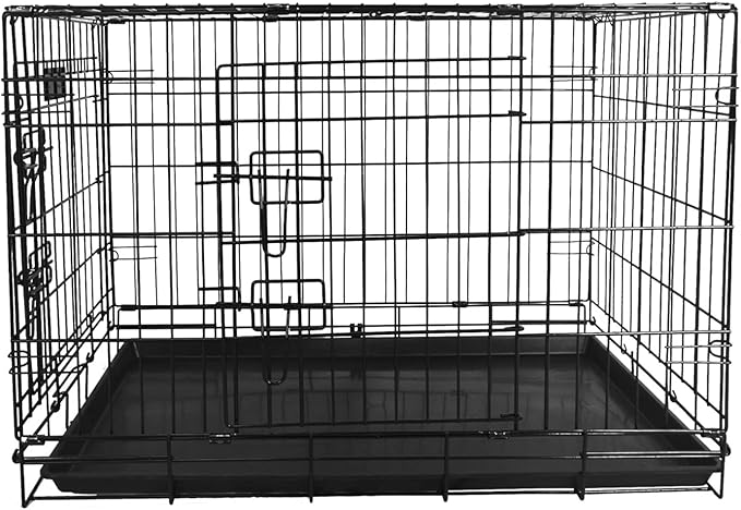 Foldable Double Door Dog Crate with Leak-Proof Tray, 30-Inch