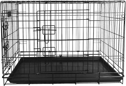 Foldable Double Door Dog Crate with Leak-Proof Tray, 30-Inch