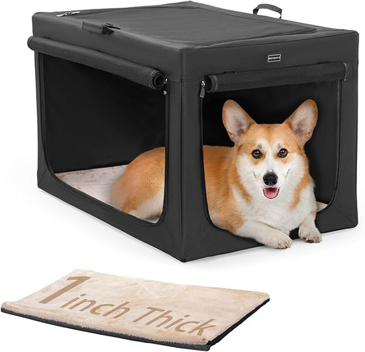 Petsfit 30inch Soft Sided Dog Crate with Thicken Plush Mat-Foldable Design + Adjustable the Tightness Of the Cloth, Dog Crates