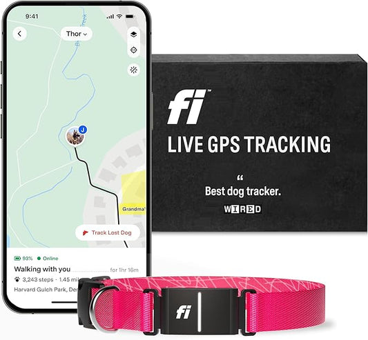 Fi Series 3 Smart Dog Collar - GPS Dog Tracker and Activity & Health Monitor, Waterproof, LED Light, Escape Alerts, Nationwide Coverage [Free 1 Year Membership] (Pink, X Small)