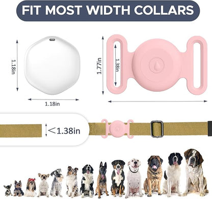 GPS Tracker for Dogs, Mini GPS Pet Tracker with Silicone Cover, IPX8 Waterproof GPS Tracker for Kids,No Monthly Fee,Work with Apple Find My(iOS Only),Dog Tracker Finder Tracker Pets(Pink-L)