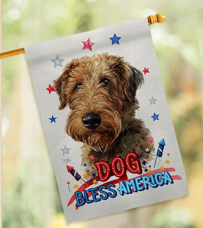 Breeze Decor Patriotic Welsh Terrier House Flag Pack Dog Puppy Spoiled Paw Canine Fur Pet Nature Farm Animal Creature Vintage Applique Banner Small Garden Yard Gift Double-Sided, Made in USA