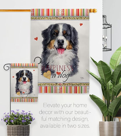 Breeze Decor Bernese Mountain Happiness Garden House Flag-Kit Dog Puppy Spoiled Paw Canine Fur Pet Nature Farm Animal Creature Decoration Banner Small Yard Gift Double-Sided, Made in USA