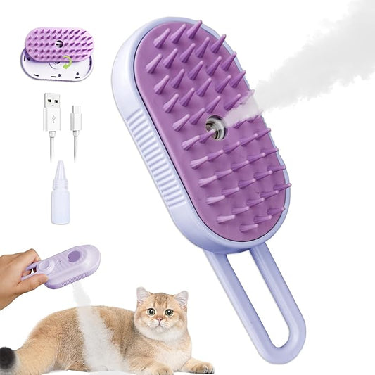 Steam Brush for Cats Dog Fur Misting Brush Rabbit Brush for Shedding Grooming with Charging Cable and Collapsible Handle ALD-002-P (Purple)