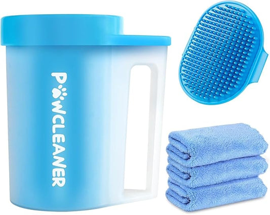 Dog Paw Cleaner for Dogs, (with 3Pcs Absorbent Towels & Adjustable Dog Bath Brush) Dog Paw Washer,Buddy Muddy Pet Foot Cleaner (Blue, Medium)