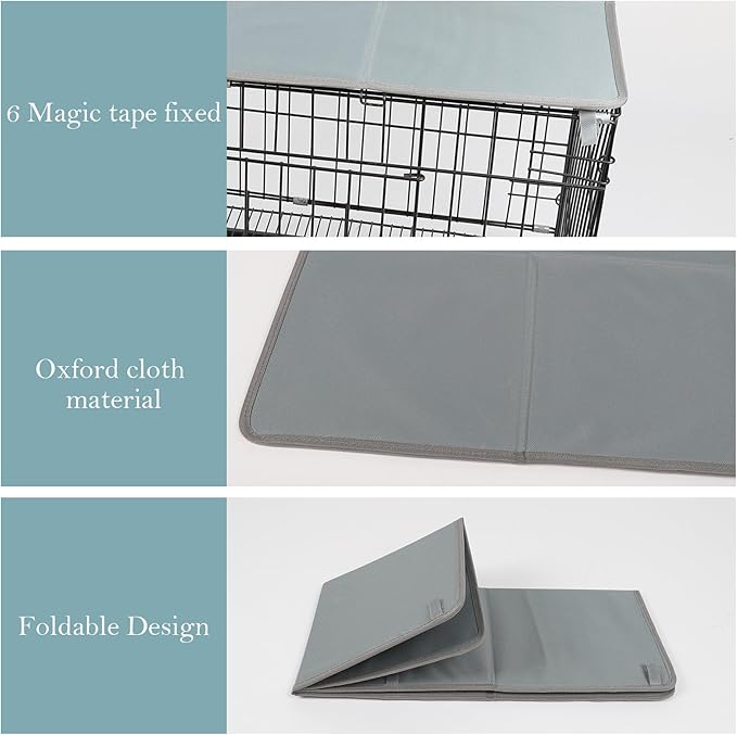 Pethiy Dog Crate Topper Oxford Cloth for 36 Inch Cages Collapsible Pet Crate Table Topper with 6 Magic Tape Fixed,Fits Most 24-48 inch Dog Crates (Dog Crate Not Include)
