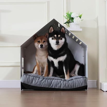Modern Metal Dog House with Plush Cushion – Open Design Dog Bed, Cozy Pet Cave for Dogs & Cats, Stylish Indoor Pet Furniture