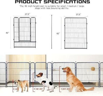 Dog Playpen,32/40/45 Inch Height in Heavy Duty, Folding Indoor Outdoor Anti-Rust Dog Exercise Fence, Portable Pet Playpen with Door for Large Medium Small Dogs and Pet (24 Panels, 45 Inch) Silver