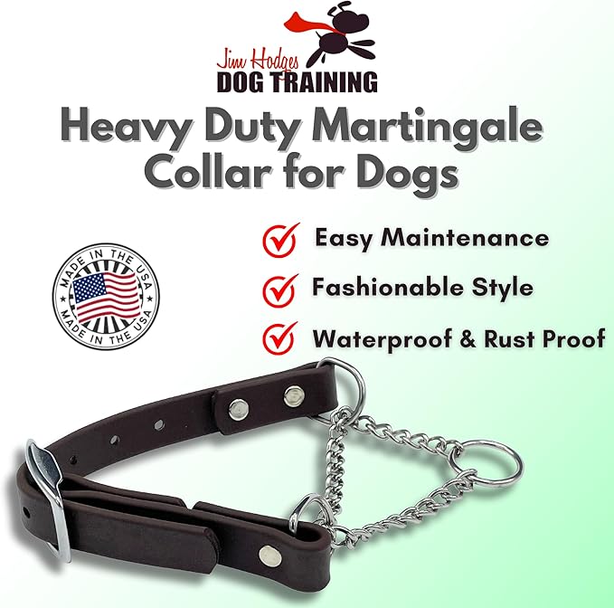 Martingale Collar for Dogs, Biothane, Stainless Steel Hardware, No Pull, Made in The USA, Professional Grade, Small, Brown