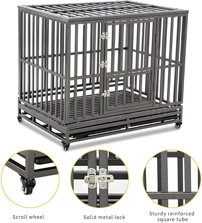 LUCKUP Heavy Duty Dog Cage Metal Kennel and Crate for Medium and Large Dogs, Pet Playpen with Four Wheels,Easy to Install,46 inch,Black … …