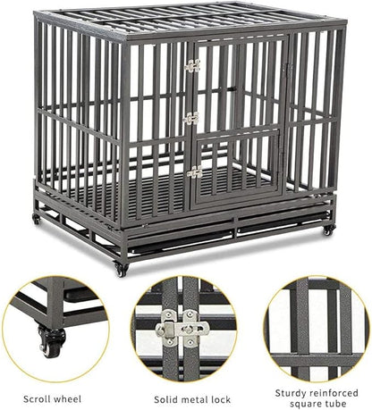 LUCKUP Heavy Duty Dog Cage Metal Kennel and Crate for Medium and Large Dogs, Pet Playpen with Four Wheels,Easy to Install,46 inch,Black … …