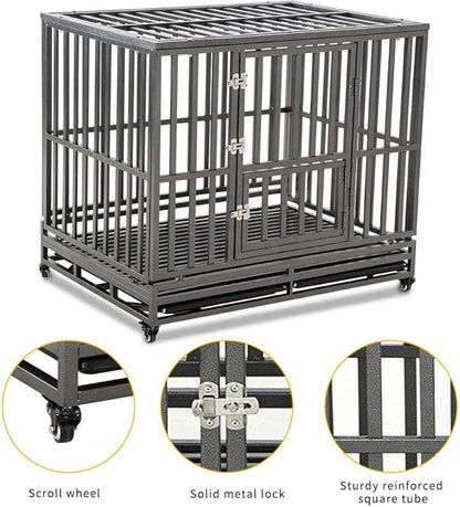 LUCKUP Heavy Duty Dog Cage Metal Kennel and Crate for Medium and Large Dogs, Pet Playpen with Four Wheels,Easy to Install,42 inch,Black
