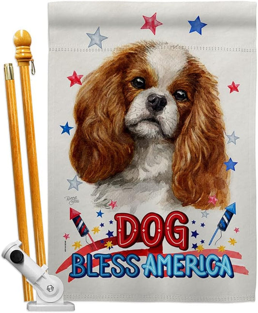 Breeze Decor Patriotic Comforter Spaniel House Flag Set Dog Puppy Spoiled Paw Canine Fur Pet Nature Farm Animal Creature Decoration Banner Small Garden Yard Gift Double-Sided, Made in USA