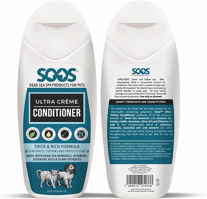 Soos Pets Ultra Crème Conditioner for Dogs and Cats | Natural Dead Sea Minerals | Smoothness, Polish Deeply | Absorbing with Vitamins Essential Oils Natural Ingredients - 250ml