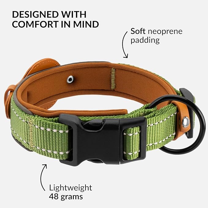 Airtag Dog Collar, CollarDirect, Reflective Dog Collar for Apple Air Tag for Large, Medium, and Small Dogs, Green, XL