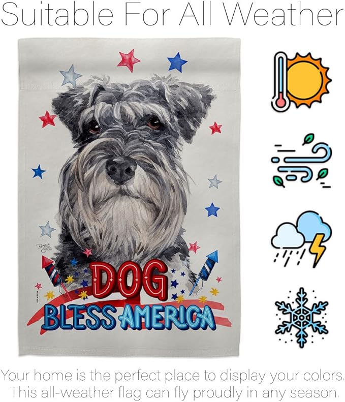 Breeze Decor Patriotic Miniature Schnauzer House Flag Set Dog Puppy Spoiled Paw Canine Fur Pet Nature Farm Animal Creature Decoration Banner Small Garden Yard Gift Double-Sided, Made in USA