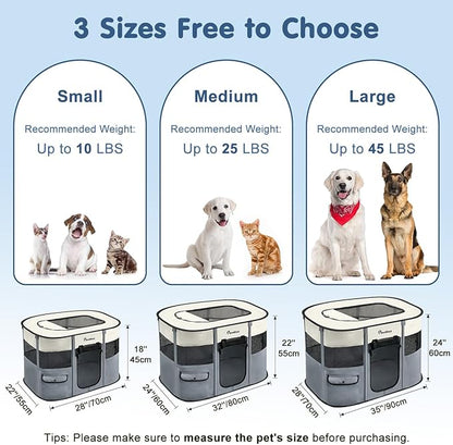 Dog Playpen, Portable Pet Playpen Cat PlayPen, 600D Oxford Dog Kennel Tent Crate, Waterproof&Breathable, Indoor Outdoor Travel Camping Use for Medium/Large Breed with Carrying Case+Folding Bowl,L,Gray