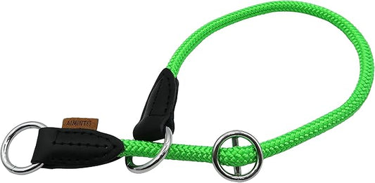 Braided Rope Collar, Pro Training Dog Collar, No Pull Round Martingale Collar, Slip Collar with Slidable Stop Ring - Ideal for Small Dogs (S(1/3") - 16" Long, Light Green)
