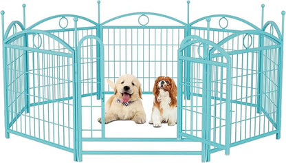 24" H Dog Crate Dog Playpen 8 Panels Furniture Heavy Duty Dog Fence Door with Side Openings,Foldable Pet Exercise Pen for Large Medium Small Dogs Indoor Outdoor,Blue