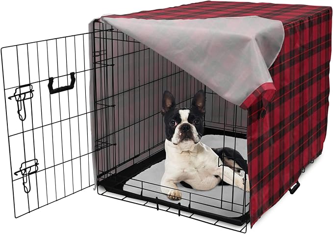 Lunarable Plaid Dog Crate Cover, Geometrical Scottish Ornament Folkloric Celtic Fashion Elements, Easy to Use Pet Kennel Cover for Small Dogs Puppies Kittens, 22 Inch, Coral Vermilion