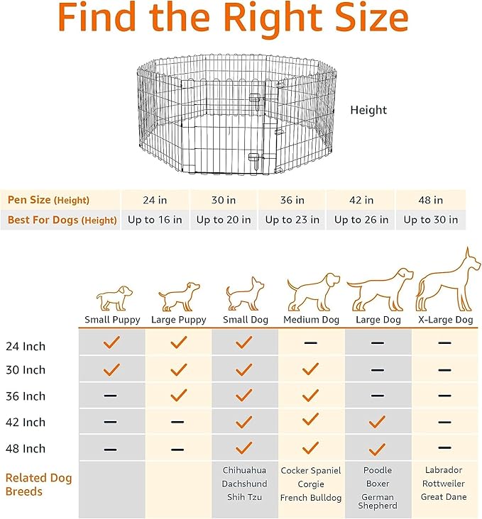 Amazon Basics Foldable Octagonal Metal Exercise Puppy / Dog Playpen - Indoor/Outdoor, Single Door, Extra Small (8 Panels, 24 x 24), Easy to assemble and store, 24" - Puppy, Black