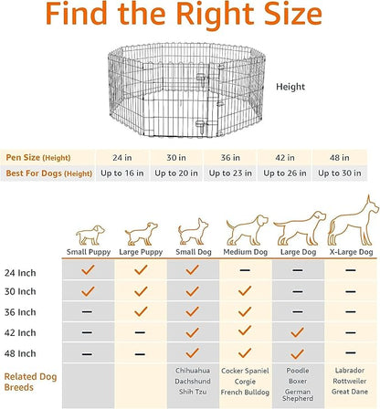 Amazon Basics Foldable Octagonal Metal Exercise Puppy / Dog Playpen - Indoor/Outdoor, Single Door, Extra Small (8 Panels, 24 x 24), Easy to assemble and store, 24" - Puppy, Black
