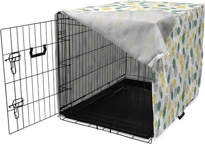 Lunarable Pineapple Dog Crate Cover, Doodle Style Whole and Sliced Pieces, Easy to Use Pet Kennel Cover for Small Dogs Puppies Kittens, 22 Inch, White Yellow Jade Green