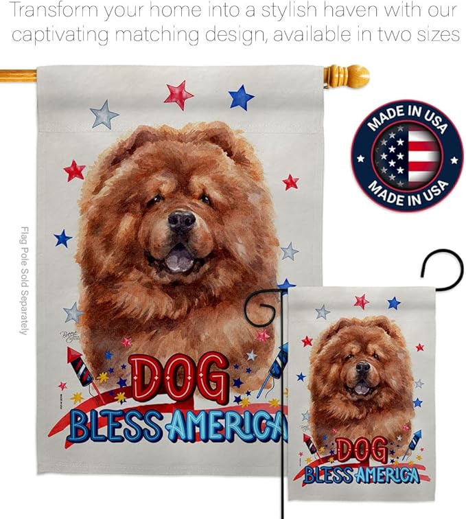 Breeze Decor Patriotic Red Chow House Flag Pack Dog Puppy Spoiled Paw Canine Fur Pet Nature Farm Animal Creature Embroidery Decoration Banner Small Garden Yard Gift Double-Sided, Made in USA