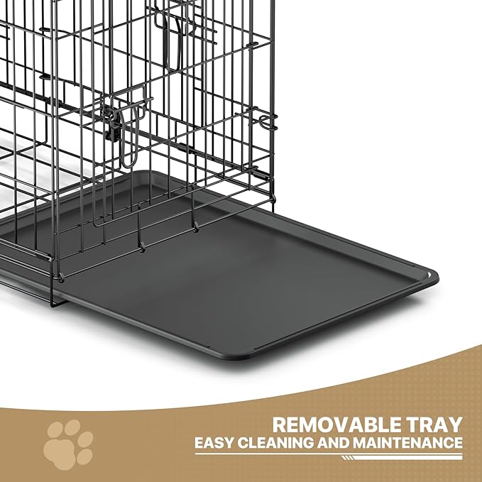 MoNiBloom 24/30/36/42/48 Dog Crates, Foldable Metal Wire Dog Cage with Double-Door, Outdoor Indoor Pet Kennels, Includes Leak-Proof Pan, Divider Panel, Black, 24"