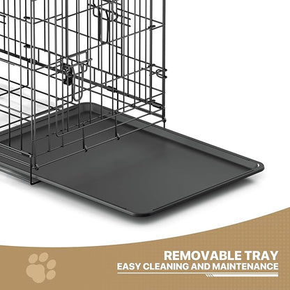 MoNiBloom 24/30/36/42/48 Dog Crates, Foldable Metal Wire Dog Cage with Double-Door, Outdoor Indoor Pet Kennels, Includes Leak-Proof Pan, Divider Panel, Black, 24"