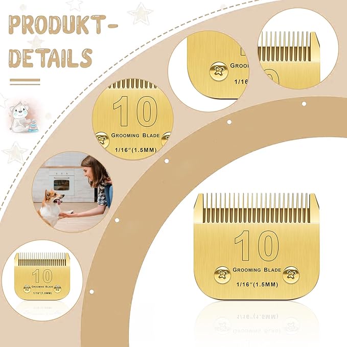 10 Blades Compatible With Andis/Oster A5/Wahl KM-10 Series Dog Clippers - Detachable Replacement Grooming Blades (Gold 10#/3PCS)